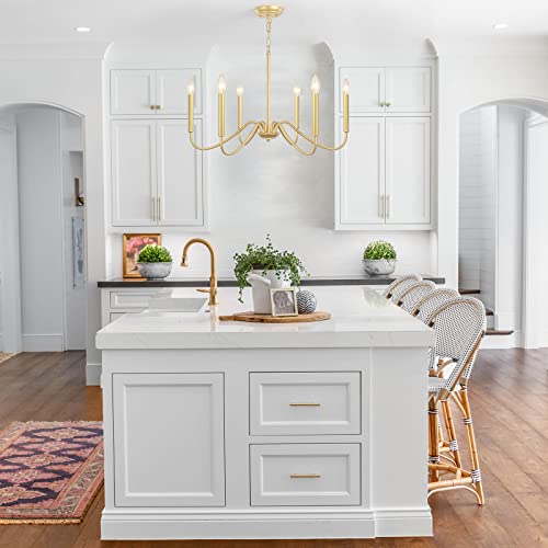 Qarehl Gold Dining Chandelier Modern Farmhouse 6 Light Gold Light Fixture Industrial Candlestick Pendant Lighting Rustic Hanging Lamp For Kitchen Island Living Room Hallway Entryway Foyer thumb #6