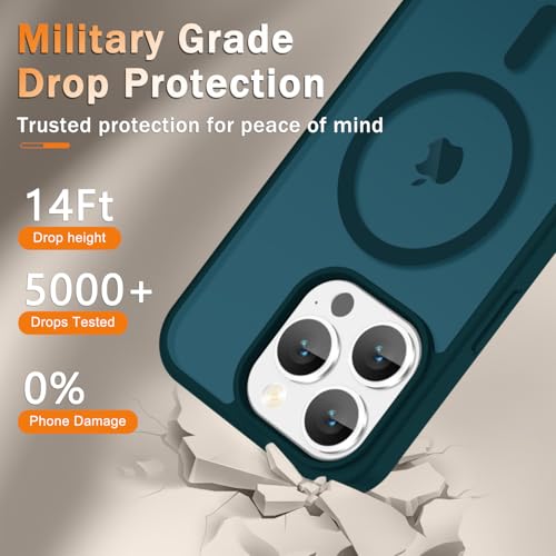 Image of YENAPOON for iPhone 15 Pro Max Case, Matte Magnetic Phone Cover [with 1 Screen Protector] [Support for MagSafe] [Shockproof Military Grade Protection] Translucent Frosted Back, Blue