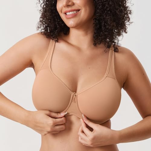 Image of DELIMIRA Women's Seamless Tshirt Bras Plus Size Full Coverage Underwire Lightly Lined Bra Up to F