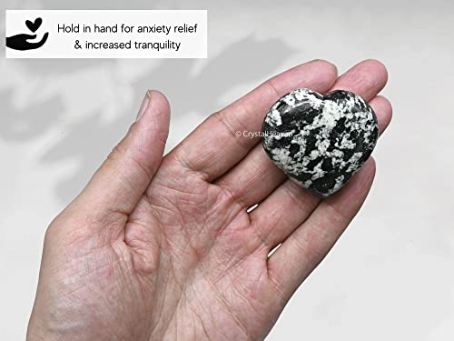 Image of Crystal Heaven Black And White Tourmaline Heart Palm Pebbles Stones For Anxiety Stress Relief Massage-Aaa Grade Original Healing Gemstone Agate Heart Palm Stone For Yoga Meditation Spiritual