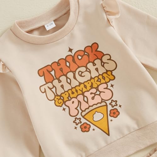 Toddler Girl Halloween Outfits Thick Thighs and Pumpkin Pies Long Sleeve Round Neck Sweatshirt Jogger Pants Set4