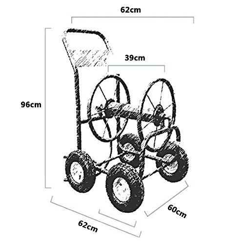 Carro de carrete de manguera de jardín de 4 ruedas, carrito de metal resistente para un fácil riego en jardines, huertos y parches de verduras