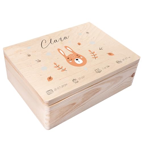 Creative DECO Caja de Recuerdos Personalizada para Bebés/Regalo de Nacimiento Personalizado - Conejo | Cajas de Madera Personalizadas para Niños | Personalizados para Niño y Niña