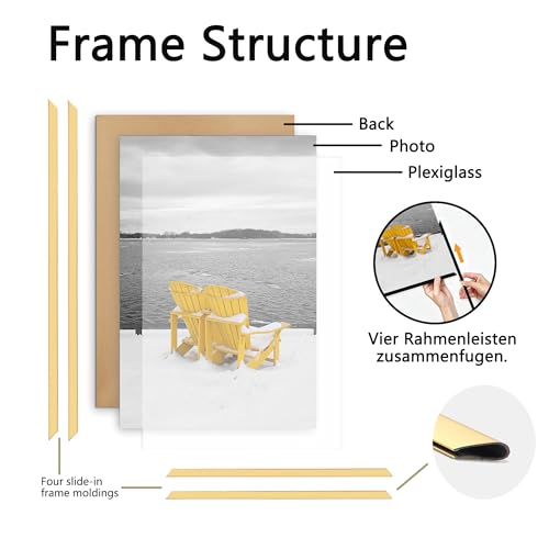 Baoee 3 Pack 30x40 Bilderrahmen, 30x40 Bilderrahmen Gold für Fotogalerie - Einschubstreifen, horizontale oder vertikale Wandmontage