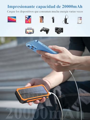 Batería externa solar de 20000mAh y carga rápida USB C para teléfonos 2