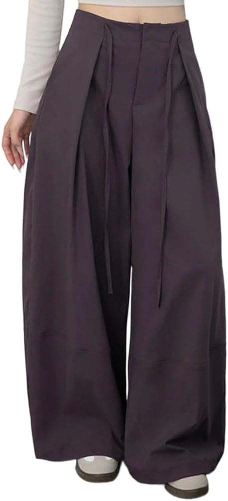 Women's Pleated Wide-Leg Loose-Fitting Casual Pants with Belt