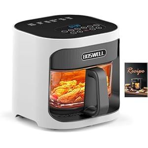 BOSWELL 4.5QT Glass Air Fryer, 6-IN-1 Preset Menue Air Fryer, Dishwasher Safe, Dehydration, Digital Touch Screen, 97% Less Oil, Low Noise, Non-Stick and Easy To Clean (White)