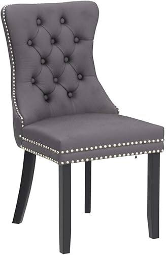 Miniatura 115 de Kiztir Juego de 2 sillas de comedor de terciopelo, sillas de comedor tapizadas con ribete de anillo y respaldo con botón, silla de comedor copetuda