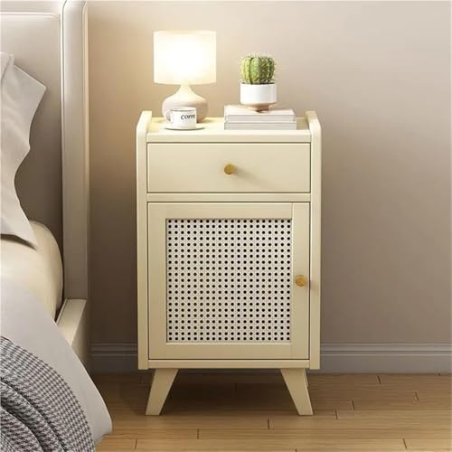 Mesita de noche de ratán sintético retro con cajones de pequeña y moderna para sala de estar o dormitorio