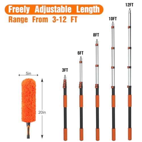 LAANPOLE Kit de limpieza de plumero de 3,6 m con poste de extensión, herramienta de limpieza de ventilador de techo alto con cubo