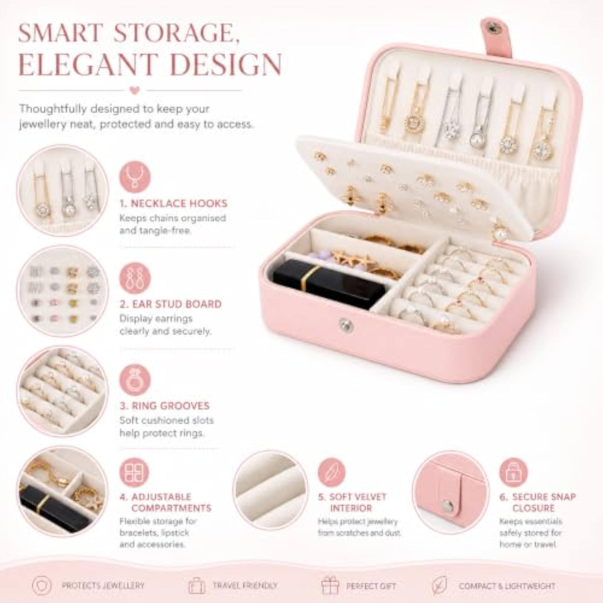 PU Leather Travel Jewellery Storage Box for Women
