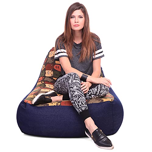 Image of Style Homez Urban Design Denim Canvas Abstract Printed Chair Bean Bag XXL Size Filled with Beans Fillers