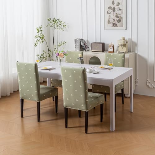 Image of House of Quirk Elastic Chair Cover Stretch Removable Washable Short Dining Chair Cover Protector Seat Slipcover (Pack of 6, Neem Buti)