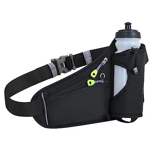 Sports Belt Bag Running Belt Waist Pack Bag with Water Bottle Holder for Men Women Running Cycling Hiking Whale GJf327, black, standard size