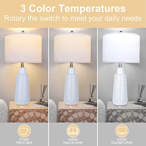 Partphoner Set Of 2 Table Lamps With 3 Color Temperature, 25.5" Tall Farmhouse Ceramic Lamp With Vase Design Nightstand Lamp White Fabric Shade For Living Room Bedroom Home Office #TOP1