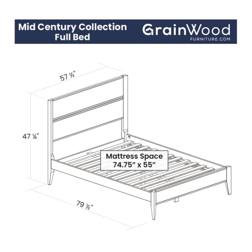 Grain Wood Furniture Mid Century Solid Wood Platform Bed, Full Size, Brushed Walnut #TOP1