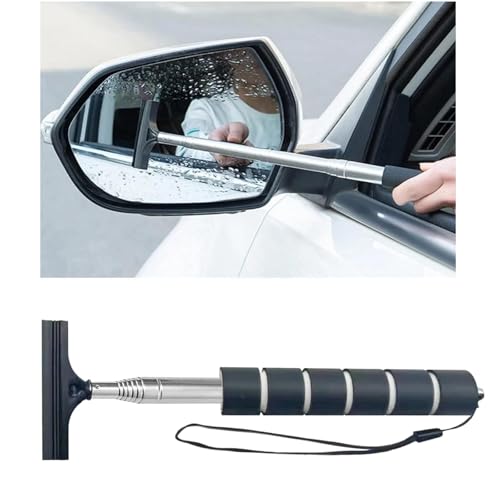 GIONAR Car Window Squeegee, Mini Telescopic Rearview Mirror Wiper, Portable Cleaning Tool for All Vehicles, Ideal for Rainy and Foggy Weather(21.5-96cm Black)