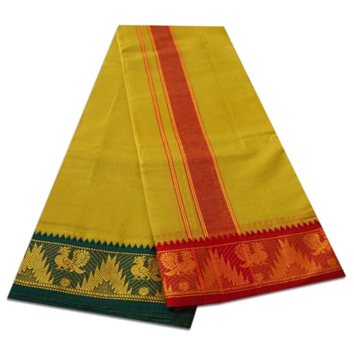 Image of vimayam pure cotton 3 inch border colour dhoti 9X5(Assorted Border design and colours)