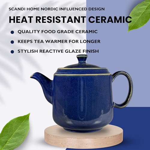 Scandi Home Frederiksberg Navy Blue Reactive Glaze Ceramic Teapot - 1 Litre | Stainless Steel Infuser | Artisan Nordic Gift for Loose Leaf Tea - Image 2