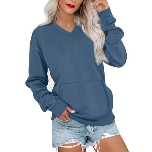 MBWTRP 2025 Trendy V Neck Sweatshirt for Women with Pocket Long Sleeve Pullover Oversized Comfy Sweater Tops Spring Outfits
