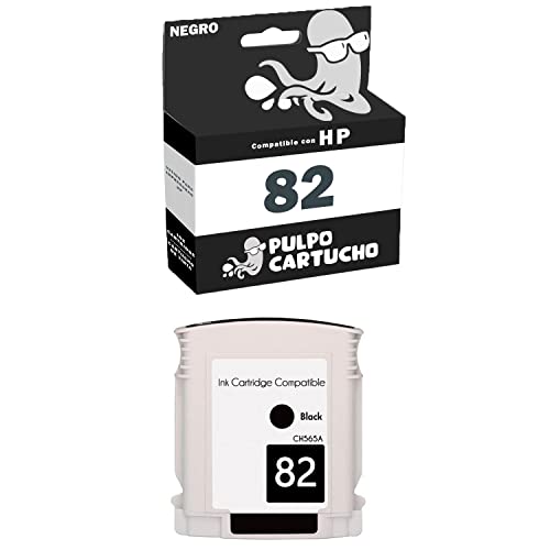 Pulpo Cartucho   Cartucho de Tinta 82 Negro Compatible con HP 82 / Ref. CH565A   Valido para Impresoras Designjet 111 / Designjet 510