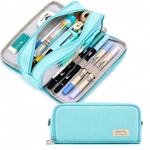 Image of WORSHIPER Big Capacity Pencil Pen Case Bag with Zipper Office College School Storage Large Capacity Bag Pouch Holder Box Organizer Colorful (Special - Aqua)