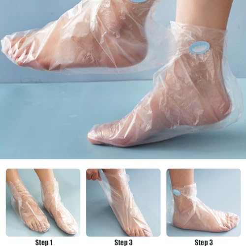 WeddHuis 200 sztuk jednorazowe plastikowe skarpetki do pedicure stóp, wosk parafinowy zabieg termalny, parafinowe wkładki do kąpieli stóp, przezroczyste skarpetki