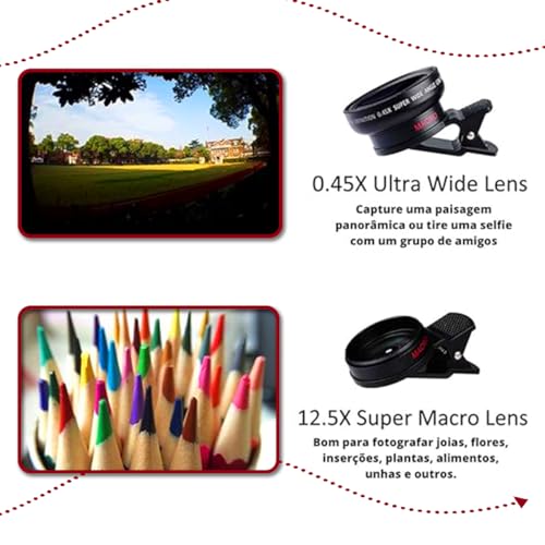 Lente De Câmera Para Celular Compatível Com Qualquer Smartphone Kit De Lente 0.45X Super Grande Angu