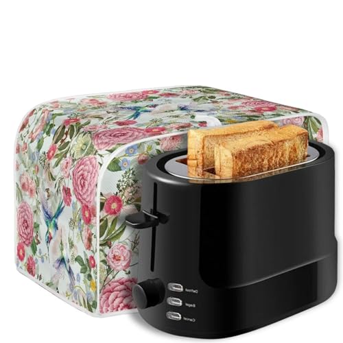 Image of Talayituse Hummingbird Butterfly Flower Print 4 Slice Toaster Covers Dust Protection Bread Maker Covers Toaster Oven Cloth Cover Kitchen Accessories Washable Appliance Cover with Handle