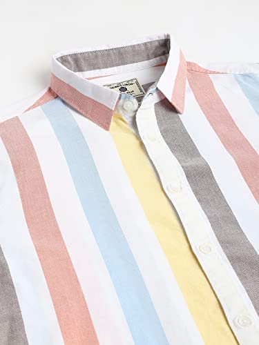Image of Dennis Lingo Men's Striped Slim Fit Oxford Cotton Casual Shirt with Spread Collar & Full Sleeves