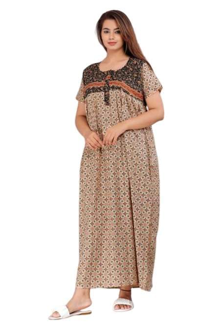 Image of Women Flower Printed Casual Wear Cotton Nighty - Gown-MFNT5014