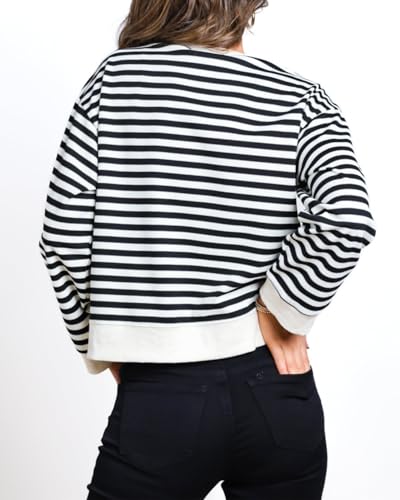Image of Women's Cute Bow Sweater Striped Long Sleeve Crewneck Pullover Sweaters Holiday Trendy Tops
