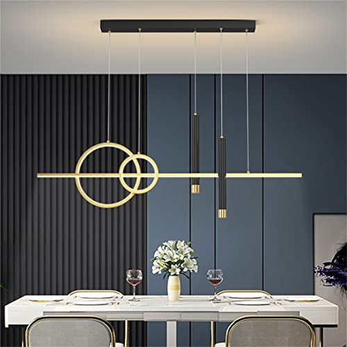 GHiycotdl Pendelleuchte dimmbar, LED Moderne kreative Kronleuchter,Linearwellen Pendelleuchte,Hängeleuchte für Esszimmer Wohnzimmer (Schwarz und Gold) Cover
