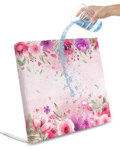 Pinroote Pink Valentines Patio Cushion Covers, Outdoor Cushion Covers Waterproof Seat Cushion Slipcovers, Watercolor Spring Floral Botanical Chair Cushion Cover for Garden Sofa 20