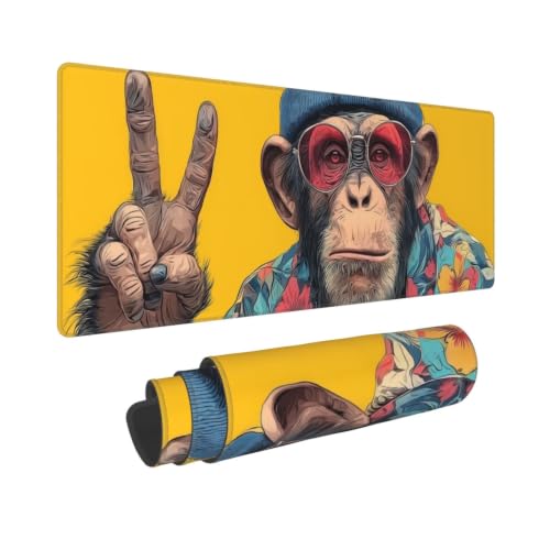 XL Large Gaming Mouse Pad Desk Mat, 31.5×11.8 Inch Funny Monkey Desk Pad, Cool Chimpanzee Sunglasses Pop Art Long Keyboard Mat for Desktop Laptop PC Computer