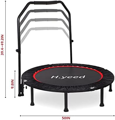 Guryon 50 inch Fitness Trampoline, Foldable Rebounder Trampoline with Handlebar, Mini Exercise Trampoline for Adult Kids Teens Indoor Exercise Workout, Max. Load 220/330 lbs for Home Gym Use