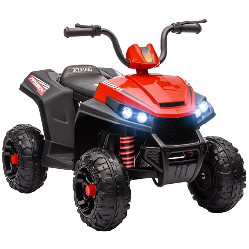 AIYAPLAY Quad Eléctrico para Niños de Batería 12V Coche Eléctrico para Niños de +3 Años con Velocidad 5 km/h Faros Música MP3 Avance y Retroceso Carga 30 kg Rojo