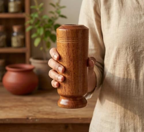 Image of Vijaysar Wood Herbal Glass (90 ml) | Ayurvedic Wooden Tumbler for Wellness | Natural Sugar Management Support | Wooden Cup for Daily Use | Handcrafted Indian Kino Tree Glass (2)