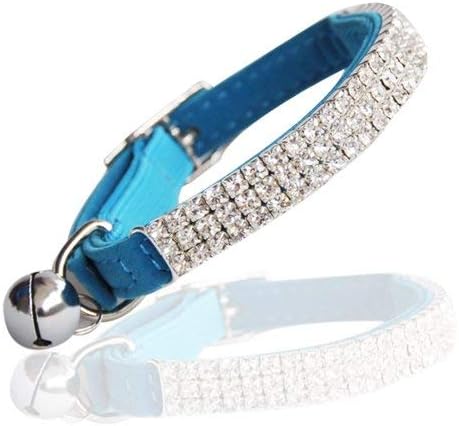 Yangbaobao Soft Velvet Safe Cat Bell Collar, Adjustable Mini Collar Bling Diamante with Bells, Safety Quick Release Collars Belt 11 inch for Small Dogs and Cats (Blue)