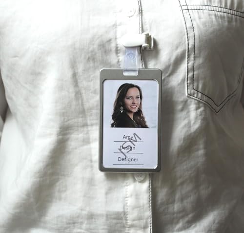 Image of Vertical i- Cards| Hard Metal ID Card Holder /Badge for Office| Compatible with Various Badge Holders, Clips, Lanyards, and Retractable Badge Reels (Pack of 25, Silver)