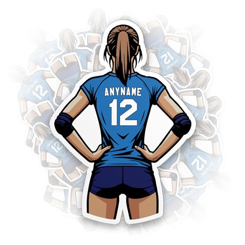 Custom Volleyball Name Sticker Personalized Name Number Volleyball Player Stickers Sport Team Waterproof Die-Cut Vinyl Sticker for Water Bottle Laptop Hardhat Kindle Decal Birthday Gift for Her Him