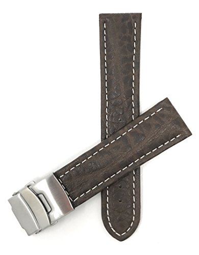 Bandini 22mm Mens Italian Leather Watch Band Strap - Brown - Deployment Clasp Buckle - White Stitch