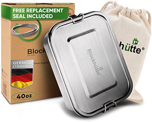 Blockhuette Stainless Steel Lunch Box for Adults I 40oz I Bento Box with 3 Compartments, Leak-Proof Container, Metal Lunchbox for Travel & Work, Eco-Friendly Meal Storage Solution, incl. free Sealing