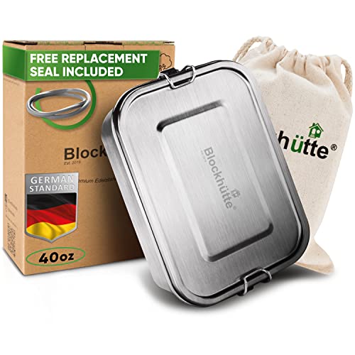 Blockhuette Stainless Steel Lunch Box For Adults I 40Oz I Bento Box With 3 Compartments, Leak-Proof Container, Metal Lunchbox For Travel & Work, Eco-Friendly Meal Storage Solution, Incl. Free Sealing #TOP11