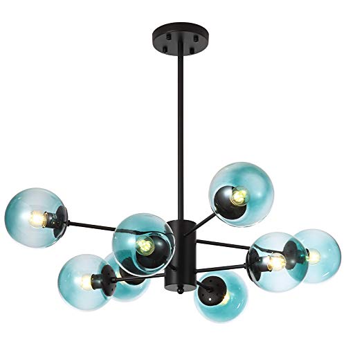 Bepuzz 8 Lights DNA Chandelier Magic Bean Molecular Pendant Light Mid-Century Modern Chandeliers Glass Globes Sputnik Pendant Lamp with Glass Ball Shade for Living Dining Room Bedroom