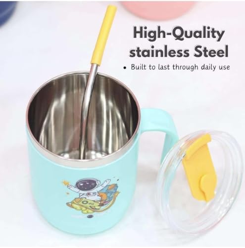 Image of Insulated Mug with Lid and Straw, Stainless Steel,12.5 x 11.5 cm, with Handle (Unicorn)