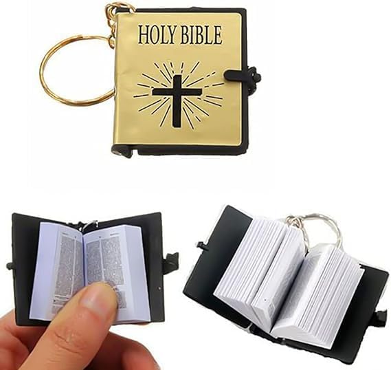 Miniatura 7 de Juroicessry 3 llaveros de la Biblia, llaveros de la Biblia real en miniatura, llaveros para colgar en el bolso, regalo de Navidad, recuerdos