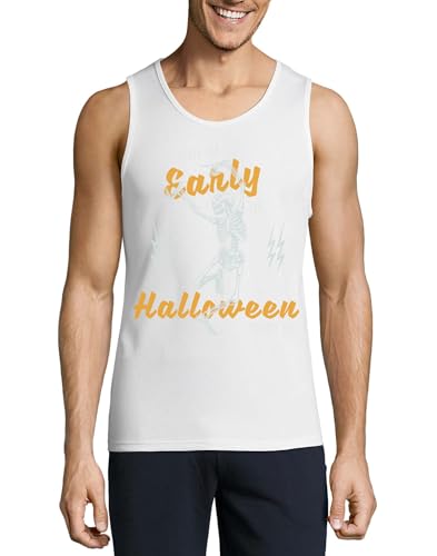 Débardeur coton homme imprimé humour Halloween blanc à col rond respirant