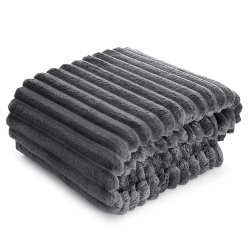 Design91 Couverture douillette avec motif à rayures, Couverture câline douce, Douce, Couverture de canapé rayée, Couverture d'intérieur moelleuse, Couette, MICROFIBRE (Gris, 70 x 160 cm)