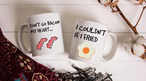 Don't Go Bacon My Heart, I Couldn't If I Fried - 11Oz White Ceramic Coffee Mug Couples Sets - Funny His & Her Gifts - Husband And Wife Anniversary Presents - Wedding Or Engagement Gift - By Cbt Mugs #TOP2